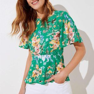 LOFT Women's Green Floral Peplum Top